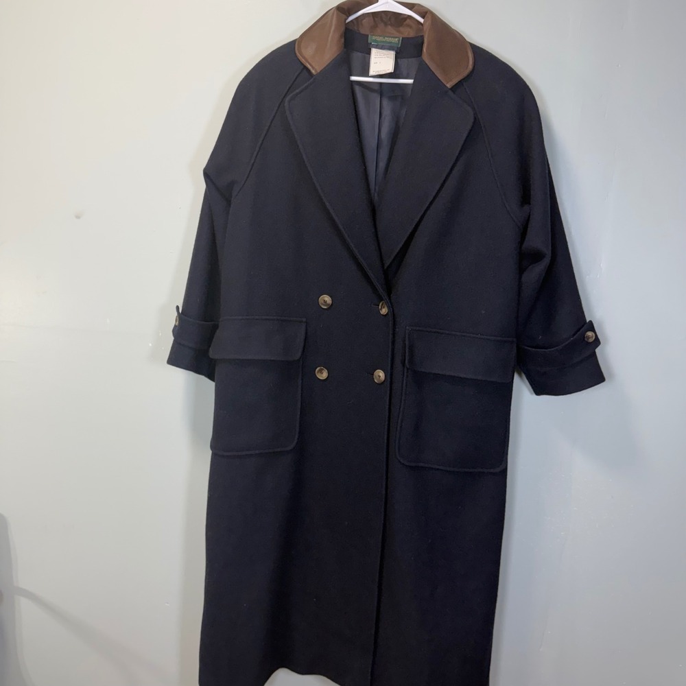 Harve Benard by Benard Holtzman Vintage Navy Wool Double Breasted Overcoat Sz 6